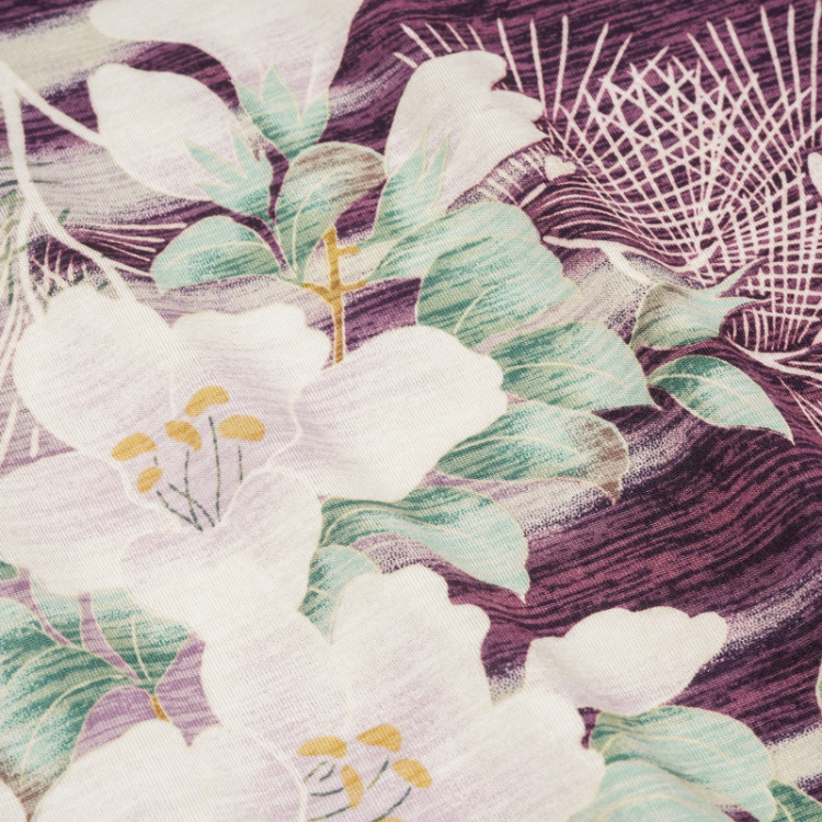 和柄 タートルネック長袖 ＜福良雀/紫＞ | 京友禅アロハシャツ