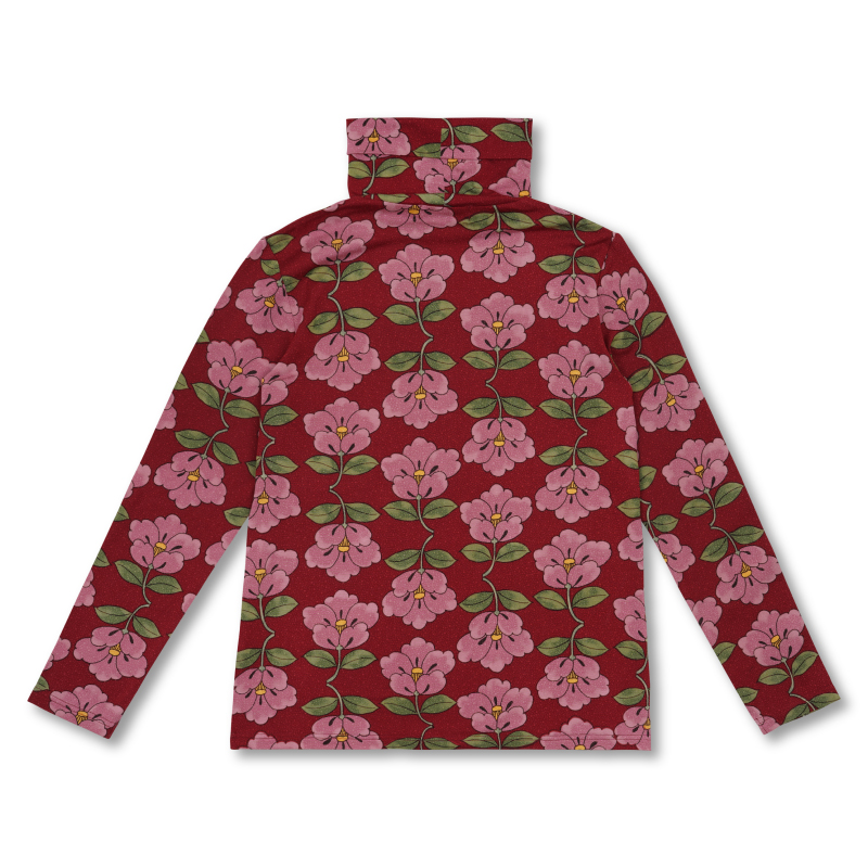 新品♡KP 花柄セットアップとシャーリングカットソーセット 150 花柄 タートルネック長袖 ＜椿/赤桃＞ | 京友禅アロハシャツ【Pagong