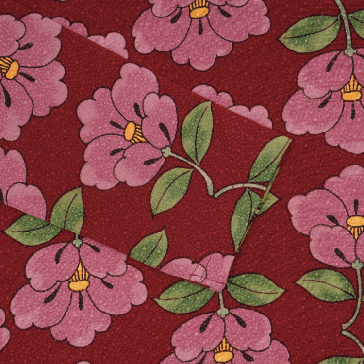 パパス Papas *リネン刺繍シャツ*48/M赤レッドブラウス長袖ロングスリーブ花柄フラワー(33-2407-294)【51H42】 花柄 タートルネック長袖 ＜椿/赤桃＞ | 京友禅アロハシャツ