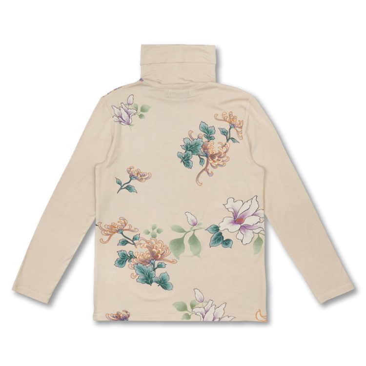 花柄 タートルネック長袖＜糸菊に木蓮/白紫＞ | 京友禅アロハシャツ