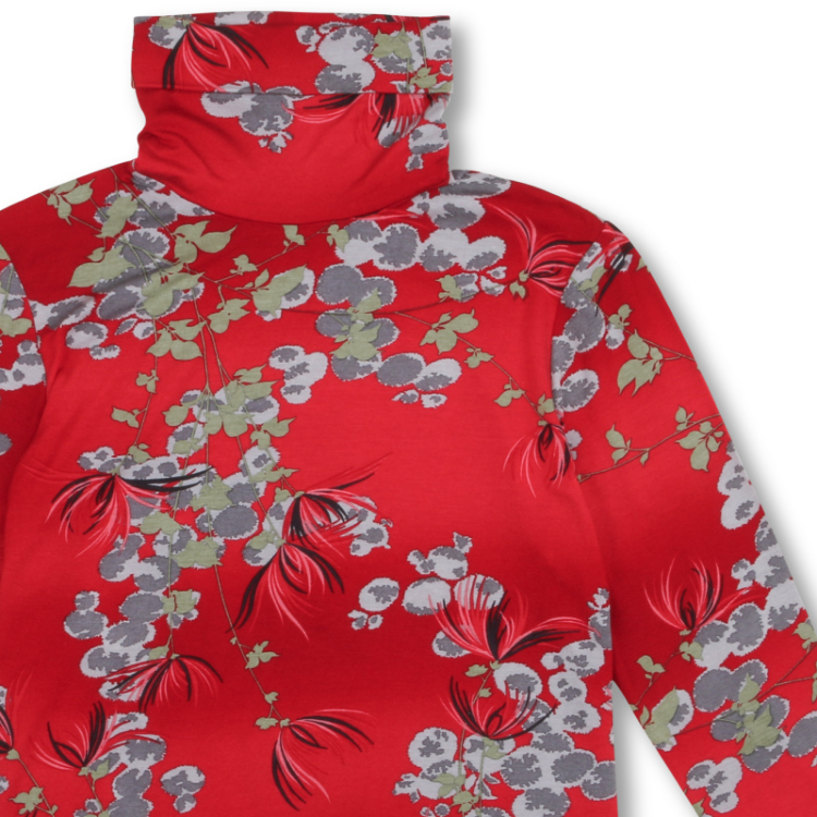 和柄 タートルネック長袖 菊に常盤木 赤 Pagong レディース Pagong公式通販サイト Pagong ネットショップ