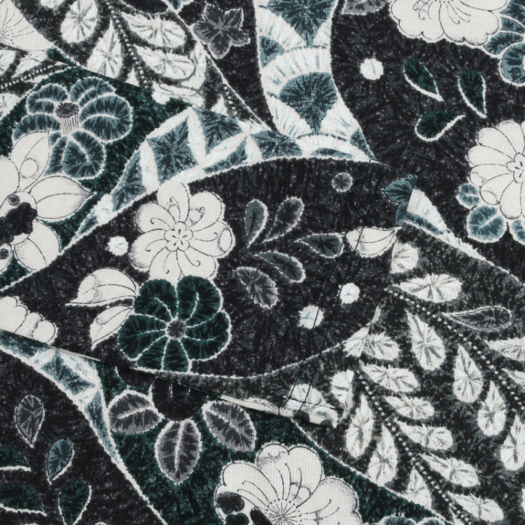 和柄 タートルネック長袖 ＜道長取りに辻が花/黒＞ | 京友禅アロハ