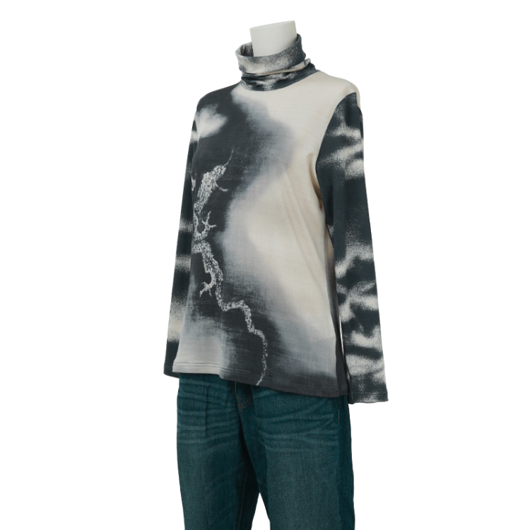 葛飾北斎 タートルネック長袖 ＜富士越龍/墨＞ | 京友禅アロハシャツ