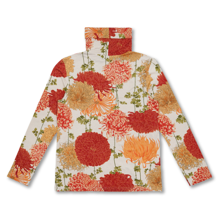 花柄 タートルネック長袖 ＜彩り菊蔦文様/砂色＞ | 京友禅アロハシャツ