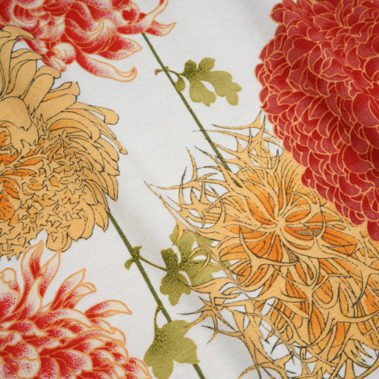 花柄 タートルネック長袖 ＜彩り菊蔦文様/砂色＞ | 京友禅アロハシャツ