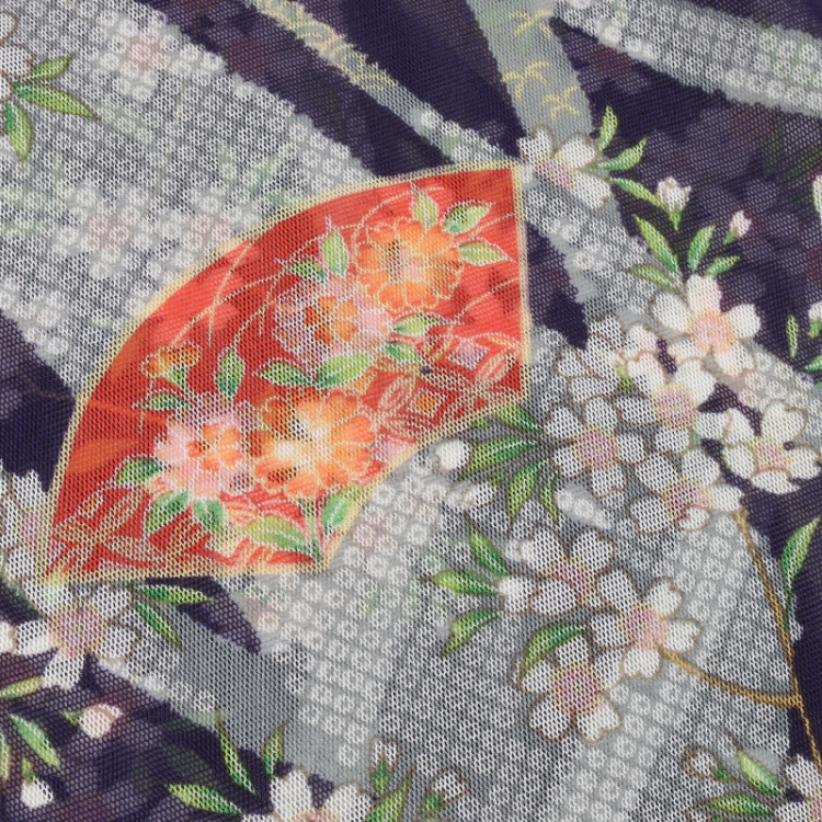 花柄 メッシュタートルネック長袖 ＜桜吹雪/紫＞ Pagong レディース 