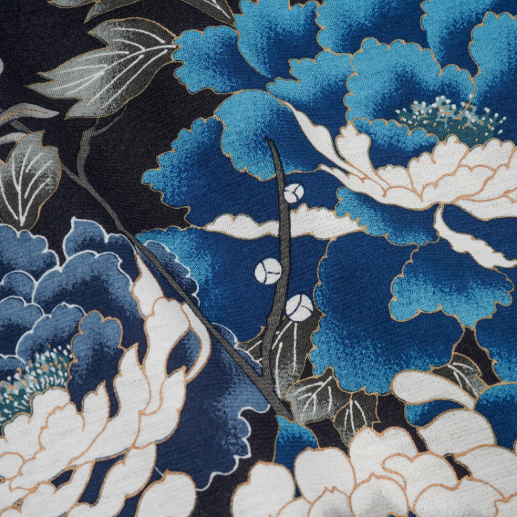 花柄 長袖カットソー ＜蔦と菊牡丹/黒青＞ | 京友禅アロハシャツ