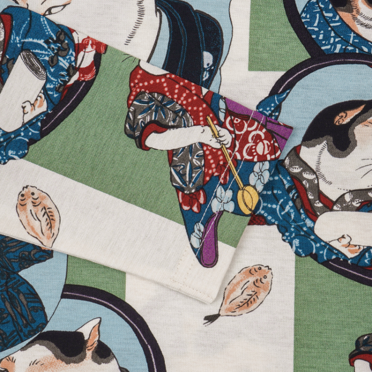 歌川国芳 長袖カットソー ＜猫の歌舞伎/白鶯＞ | 京友禅アロハシャツ