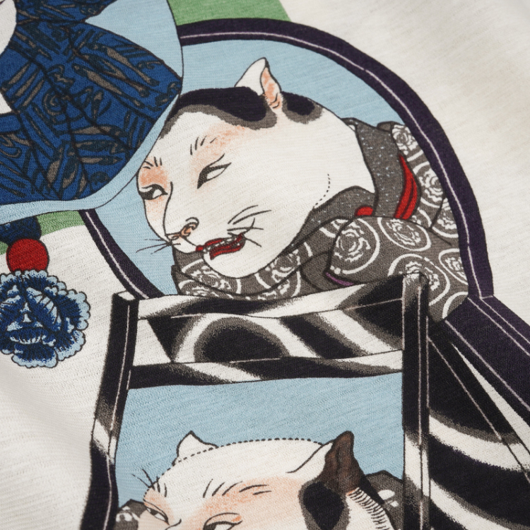 歌川国芳 長袖カットソー ＜猫の歌舞伎/白鶯＞ | 京友禅アロハシャツ
