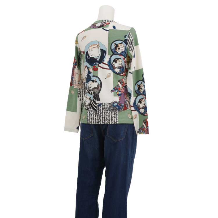 歌川国芳 長袖カットソー ＜猫の歌舞伎/白鶯＞ | 京友禅アロハシャツ