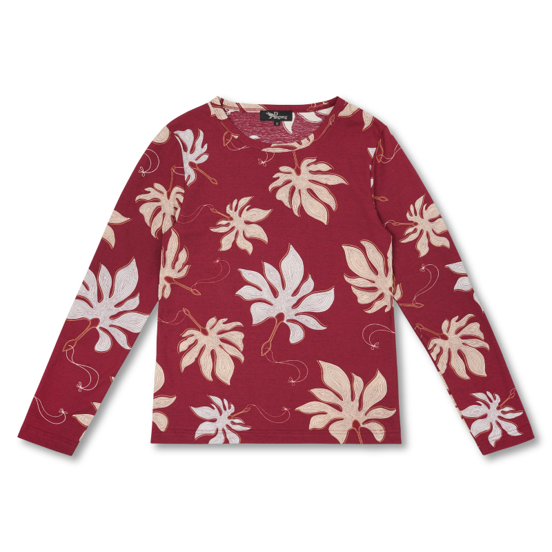 和柄 長袖カットソー ＜鞍馬天狗のうちわ/濃赤＞ | 京友禅アロハ