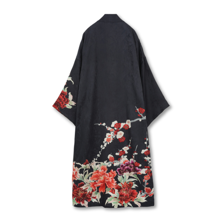 未使用　TUTUVI パレオ 花柄 黒 花柄 シルクハオリ ＜富貴花/黒橙＞ | 京友禅アロハシャツ【Pagong