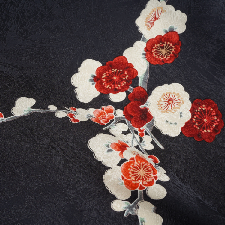 花柄 シルクハオリ ＜富貴花/黒橙＞ | 京友禅アロハシャツ