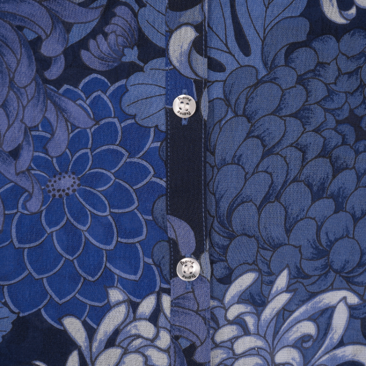 花柄 綿シフォンブラウス ＜大輪菊/紺色＞ | 京友禅アロハシャツ