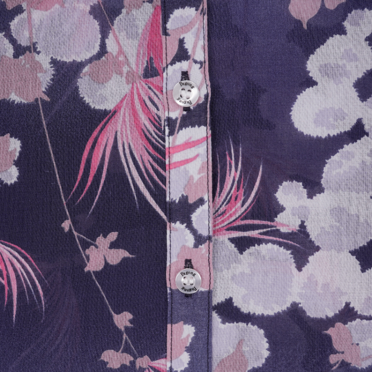 和柄 綿シフォンブラウス ＜菊に常盤木/紫桃＞ | 京友禅アロハシャツ