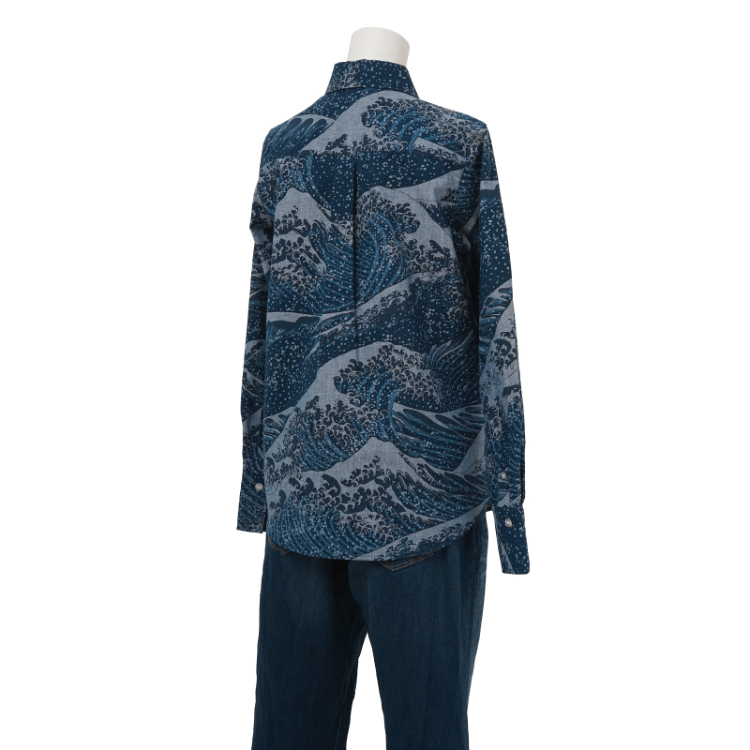 葛飾北斎 レディース ダンガリーシャツ ＜大波/紺＞ | 京友禅アロハ