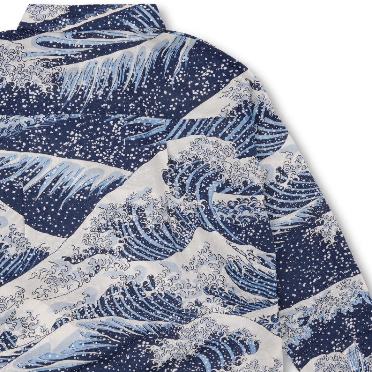 葛飾北斎 ブラウス ＜大波/青＞ | 京友禅アロハシャツ【Pagong】公式