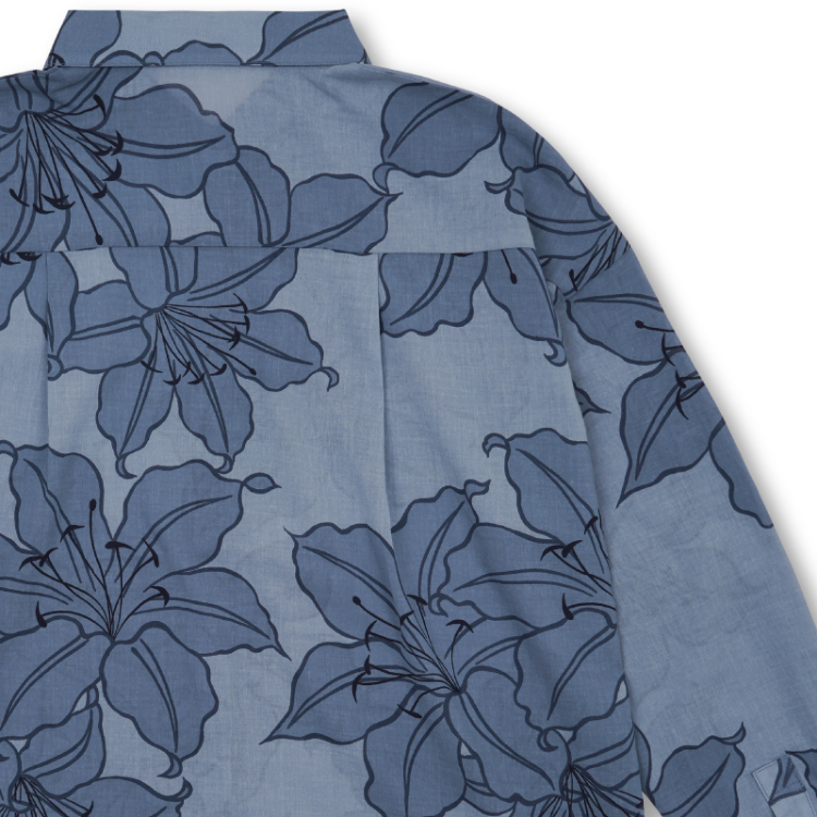 花柄 ブラウス ＜百合ちらし/浅葱色＞ | 京友禅アロハシャツ【Pagong