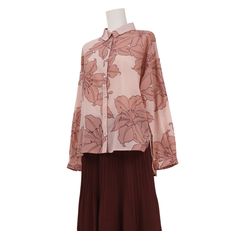 花柄 ブラウス＜百合ちらし/淡桃＞ | 京友禅アロハシャツ