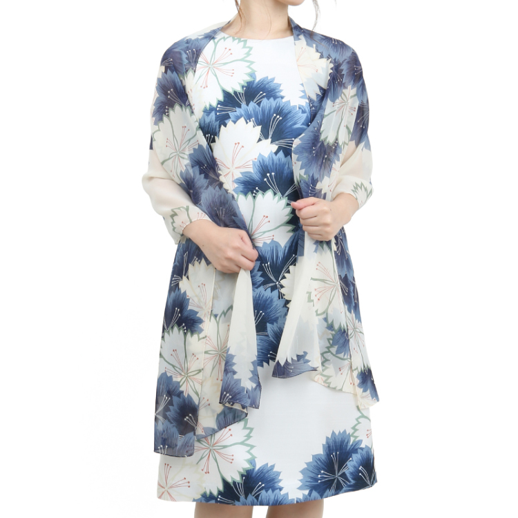 花柄 ワンピースドレス なでしこ 白紺 Pagong レディース 京友禅アロハシャツ Pagong 公式通販サイト Pagong ネットショップ