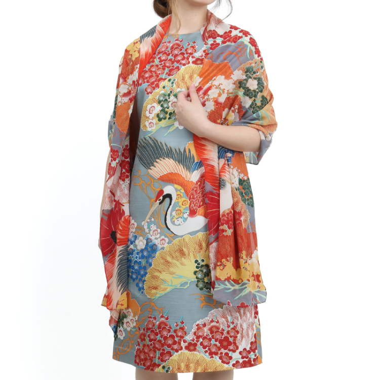 和柄 ワンピースドレス 百年の鶴 鼠橙 Pagong レディース Pagong公式通販サイト Pagong ネットショップ