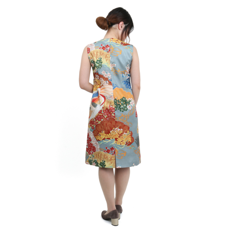 和柄 ワンピースドレス 百年の鶴 鼠橙 Pagong レディース 京友禅アロハシャツ Pagong 公式通販サイト Pagong ネットショップ
