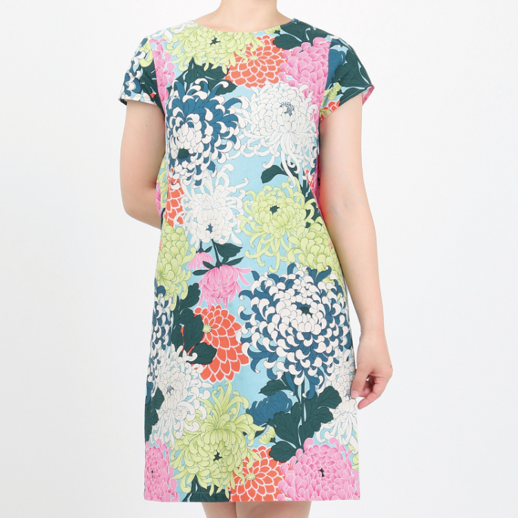 花柄 フレンチワンピース 大輪菊 水橙 Pagong レディース 京友禅アロハシャツ Pagong 公式通販サイト Pagong ネットショップ