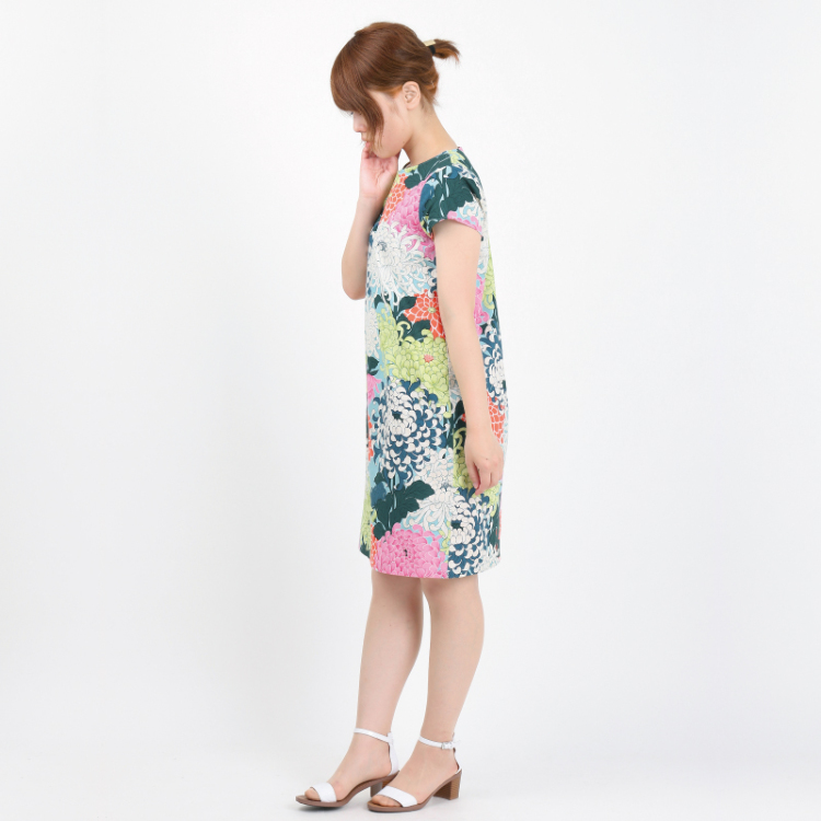 花柄 フレンチワンピース 大輪菊 水橙 Pagong レディース 京友禅アロハシャツ Pagong 公式通販サイト Pagong ネットショップ