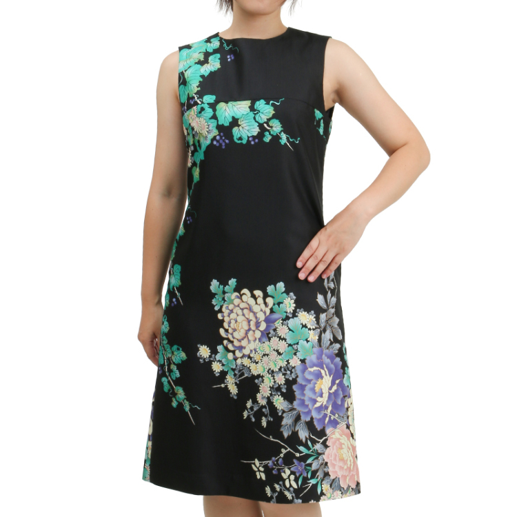 和柄 切替ワンピースドレス 蔦と菊牡丹 黒緑 Pagong レディース Pagong公式通販サイト Pagong ネットショップ