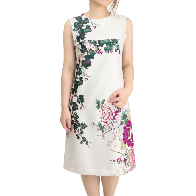 和柄 切替ワンピースドレス 蔦と菊牡丹 白紅 Pagong レディース 京友禅アロハシャツ Pagong 公式通販サイト Pagong ネットショップ