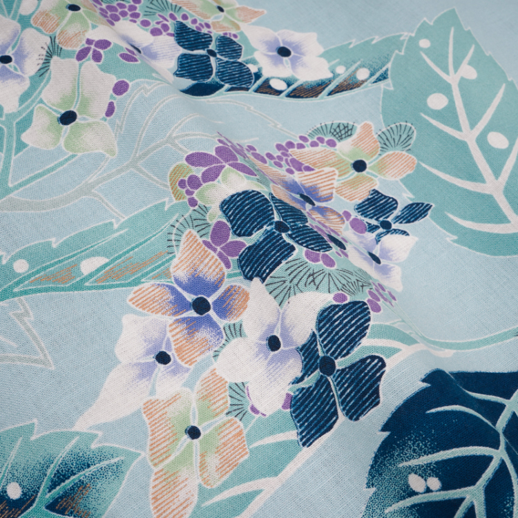 花柄 ロングワンピース ＜紫陽花/水色＞ | 京友禅アロハシャツ
