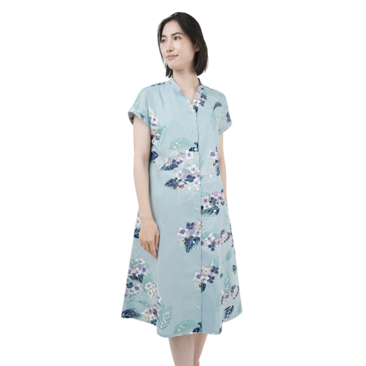 花柄 ロングワンピース ＜紫陽花/水色＞ | 京友禅アロハシャツ