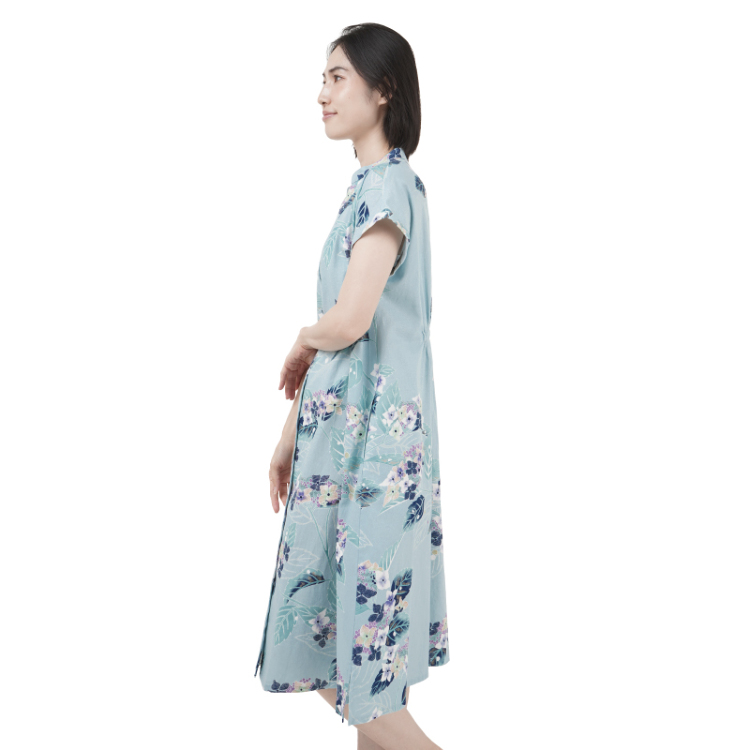 花柄 ロングワンピース ＜紫陽花/水色＞ | 京友禅アロハシャツ