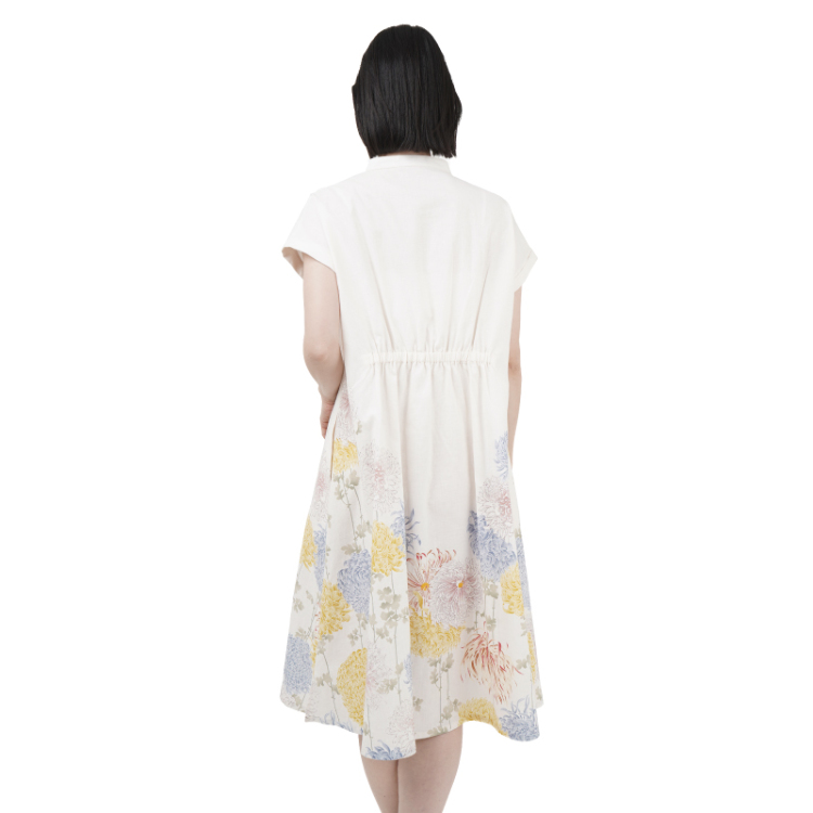 花柄 ロングワンピース ＜彩り菊蔦文様/白青黄＞ | 京友禅アロハ
