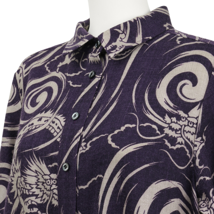 和柄 シャツカラーワンピース長袖 龍 紫 Pagong レディース 京友禅アロハシャツ Pagong 公式通販サイト Pagong ネットショップ