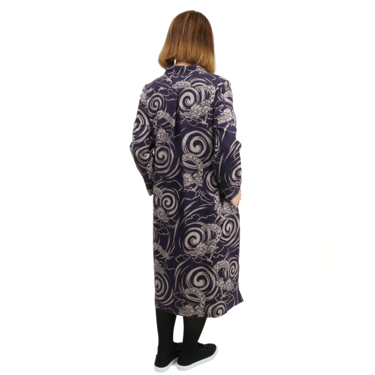 和柄 シャツカラーワンピース長袖 龍 紫 Pagong レディース 京友禅アロハシャツ Pagong 公式通販サイト Pagong ネットショップ