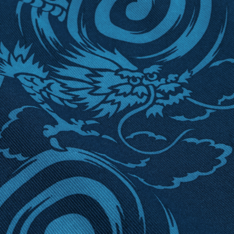 和柄 シャツカラーワンピース長袖 ＜龍/紺＞ | 京友禅アロハシャツ