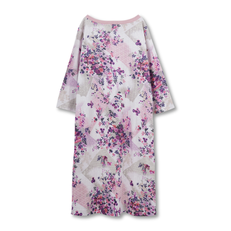 和柄 ボートネックTシャツワンピース ＜裂取模様/紅紫＞ | 京友禅