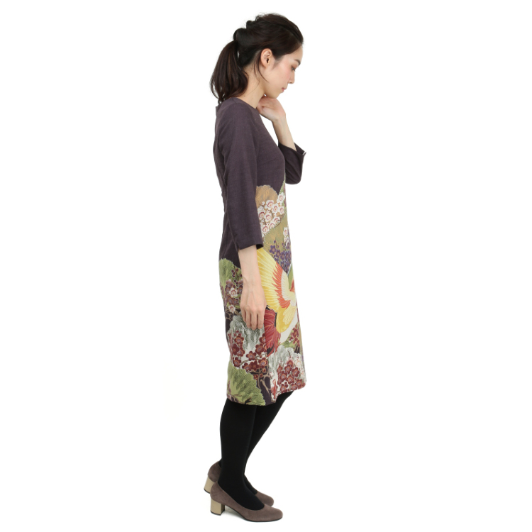 和柄 ビエラワンピース 百年の鶴 紫 Pagong レディース 京友禅アロハシャツ Pagong 公式通販サイト Pagong ネットショップ