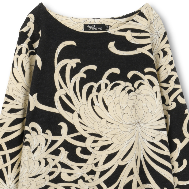 花柄 ウールボートネックワンピース 乱菊 黒 Pagong レディース Pagong公式通販サイト Pagong ネットショップ