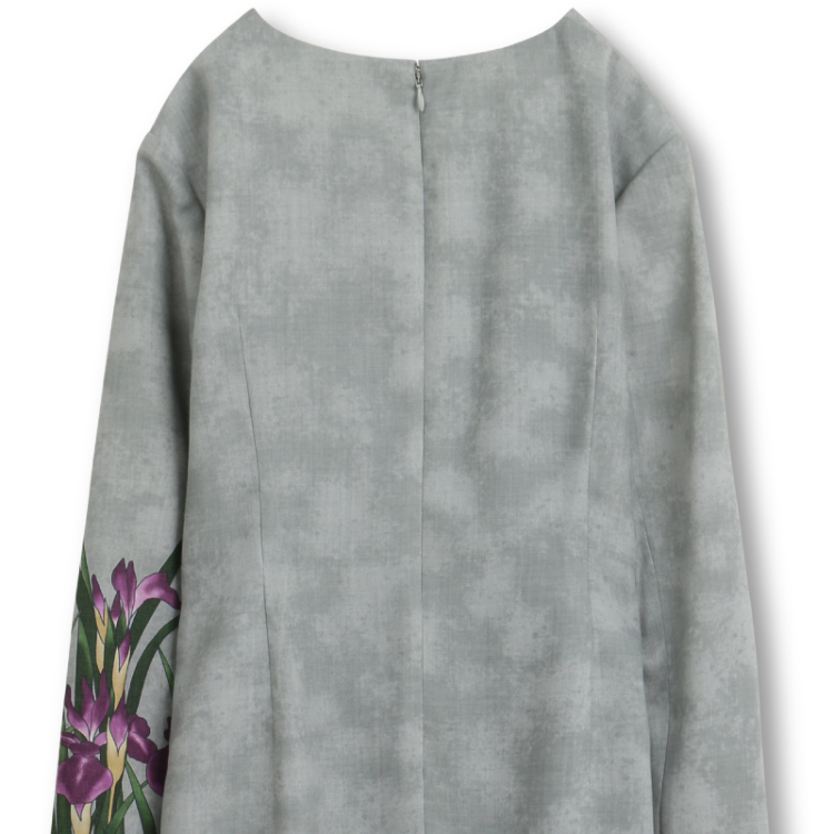 尾形光琳 ビエラワンピース長袖＜燕子花/銀鼠＞ | 京友禅アロハシャツ