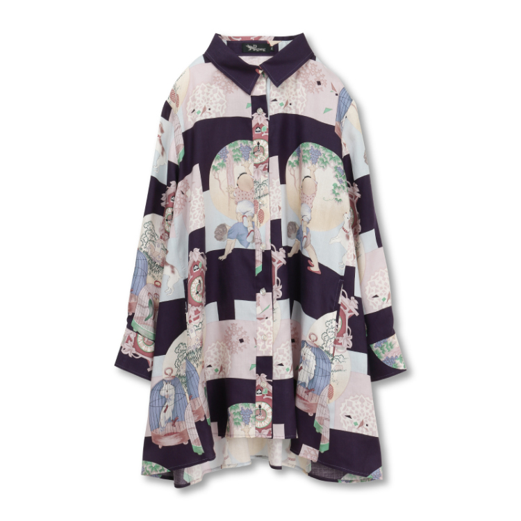和柄 シャツジャケット 鳩時計 紫 Pagong レディース 京友禅アロハシャツ Pagong 公式通販サイト Pagong ネットショップ