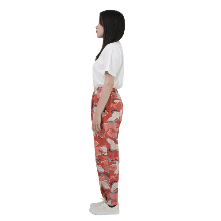 和柄 友禅パンツ ＜鶴/珊瑚色＞ | 京友禅アロハシャツ【Pagong