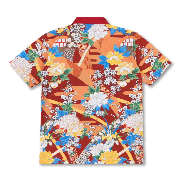 花柄 メンズポロシャツ 竹に花尽くし 赤 Pagong メンズ 京友禅アロハシャツ Pagong 公式通販サイト Pagong ネットショップ