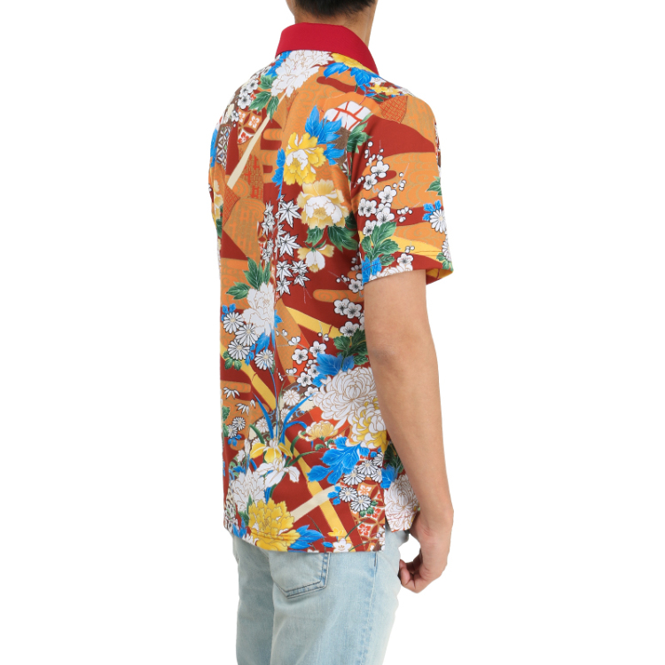 花柄 メンズポロシャツ 竹に花尽くし 赤 Pagong メンズ 京友禅アロハシャツ Pagong 公式通販サイト Pagong ネットショップ