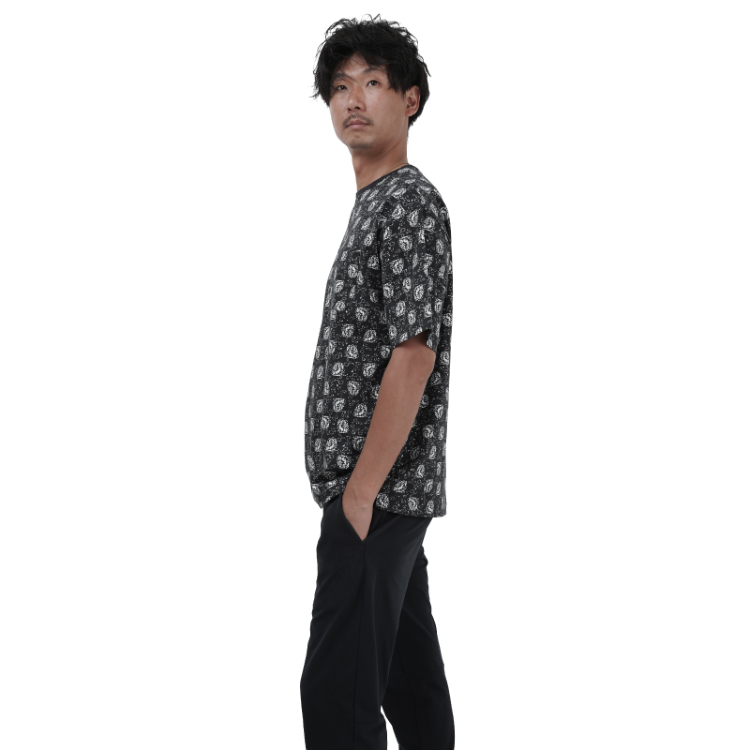 和柄 メンズポケットTシャツ ＜花うさぎ/黒白＞ | 京友禅アロハ
