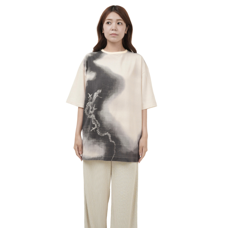 葛飾北斎 メンズ半袖Tシャツ ＜富士越龍/墨＞ | 京友禅アロハ