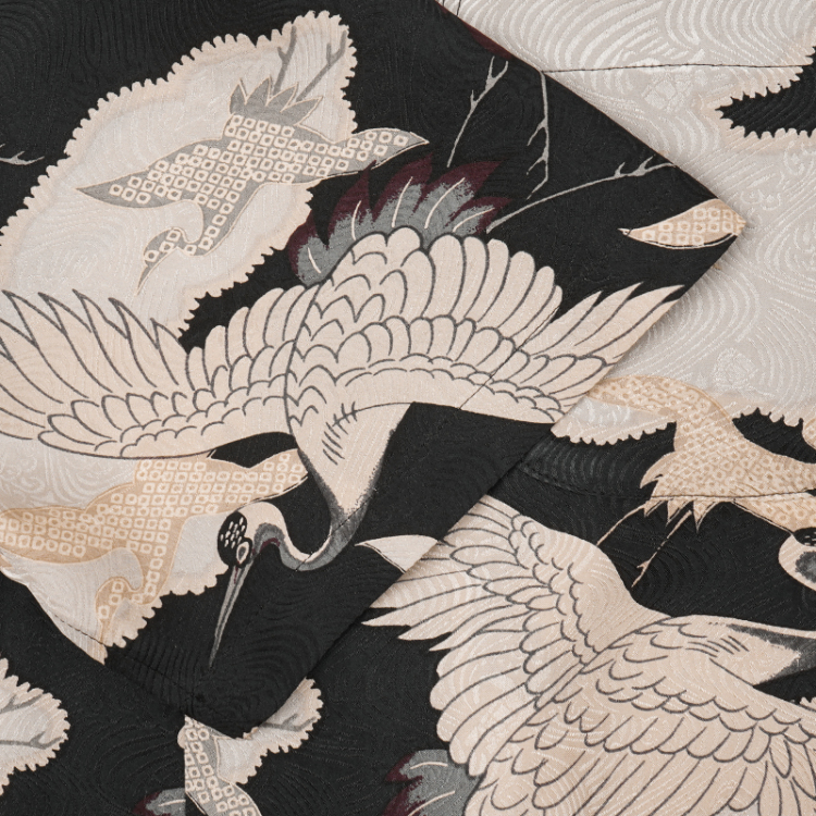 Pagong アロハシャツ 黒花柄　シルク　京友禅　魚田富染　LL 花柄 京友禅アロハシャツ ＜富貴花/黒橙＞ | 京友禅アロハシャツ