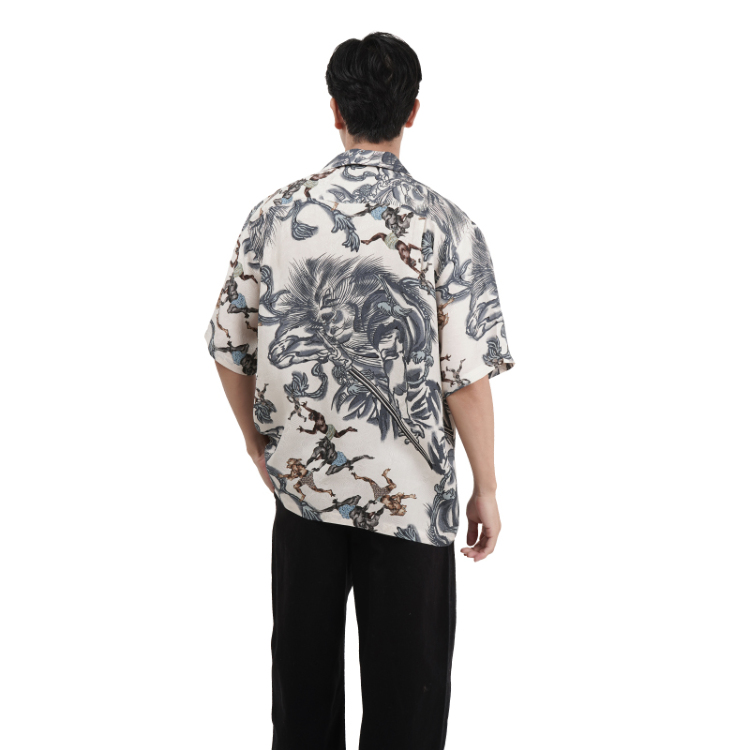 和柄 京友禅 アロハシャツ ＜地獄の鬼/浅葱色＞ | 京友禅アロハシャツ