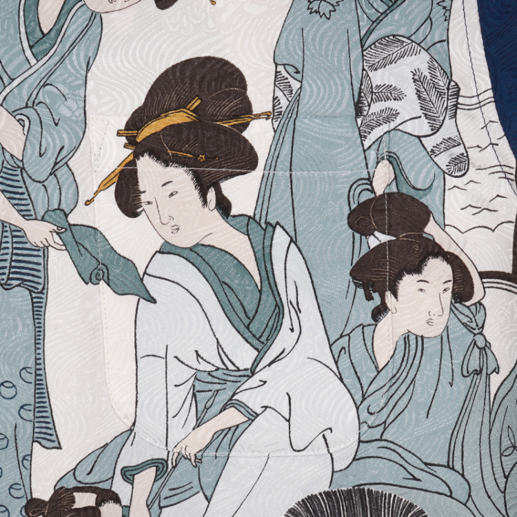 浮世絵 柄シャツ 和柄 京友禅アロハシャツ 浮世絵 白紺 京友禅アロハシャツ
